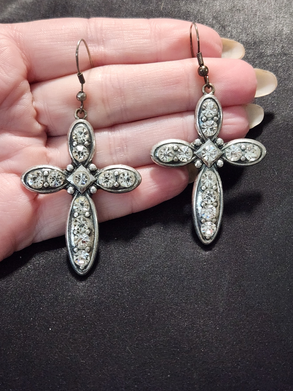 Premier Designs Crystal Cross Drop Earrings - Silver